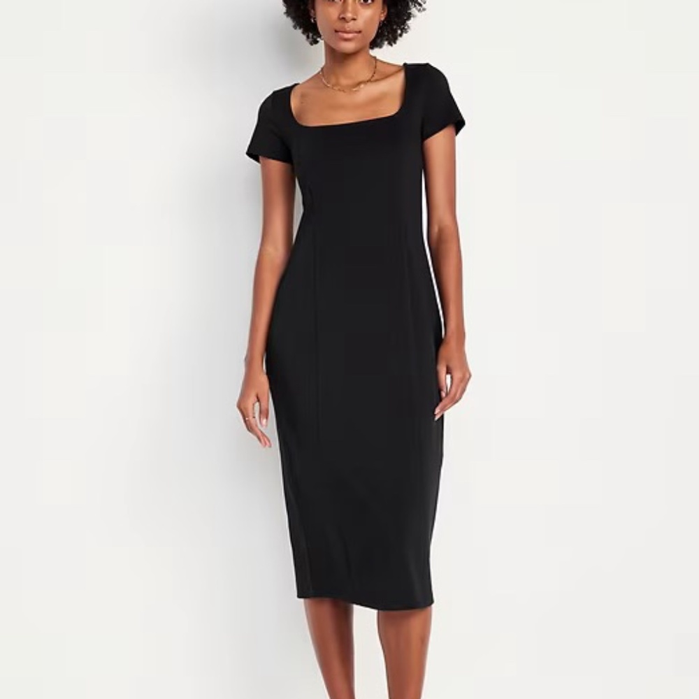 NWT Square-Neck Midi Dress, Black, Size Large
